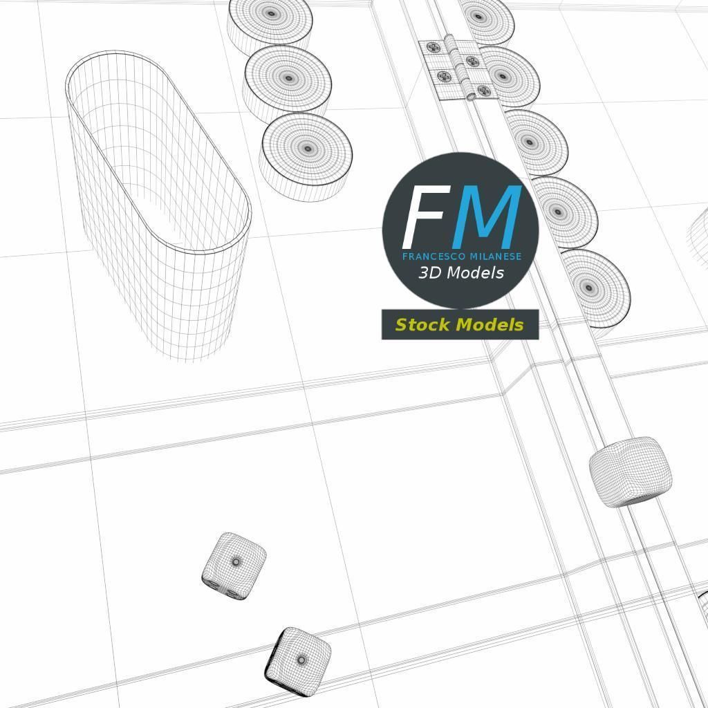 Backgammon board game set 3D model_8