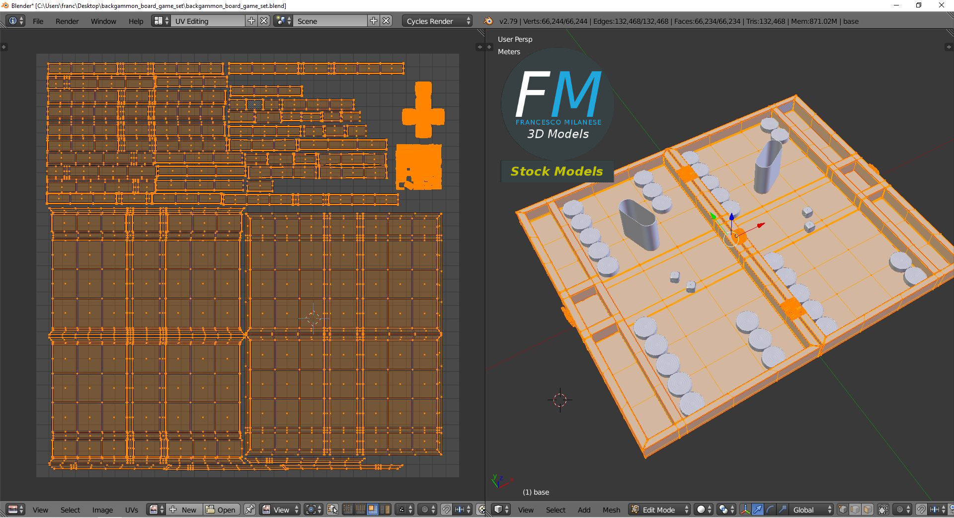 Backgammon board game set 3D model_10