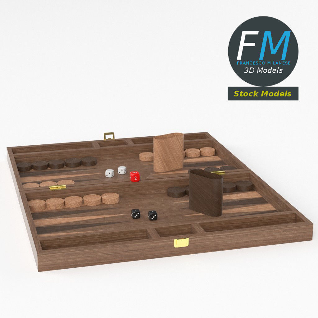 Backgammon board game set 3D model_2