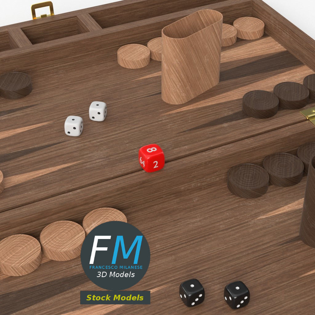 Backgammon board game set 3D model_5
