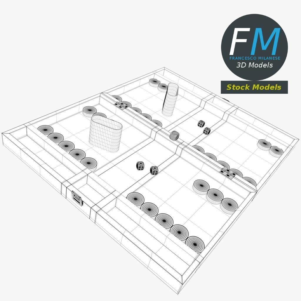Backgammon board game set 3D model_7
