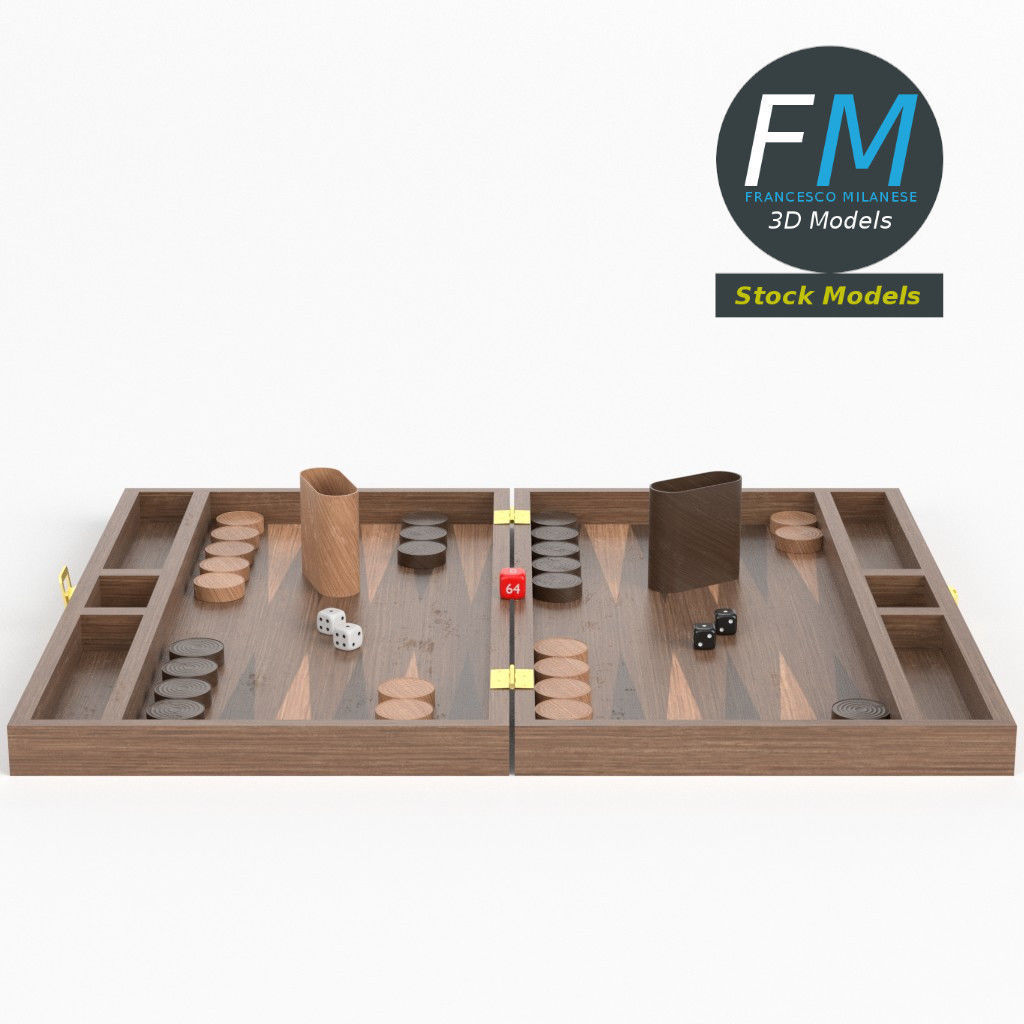 Backgammon board game set 3D model_3