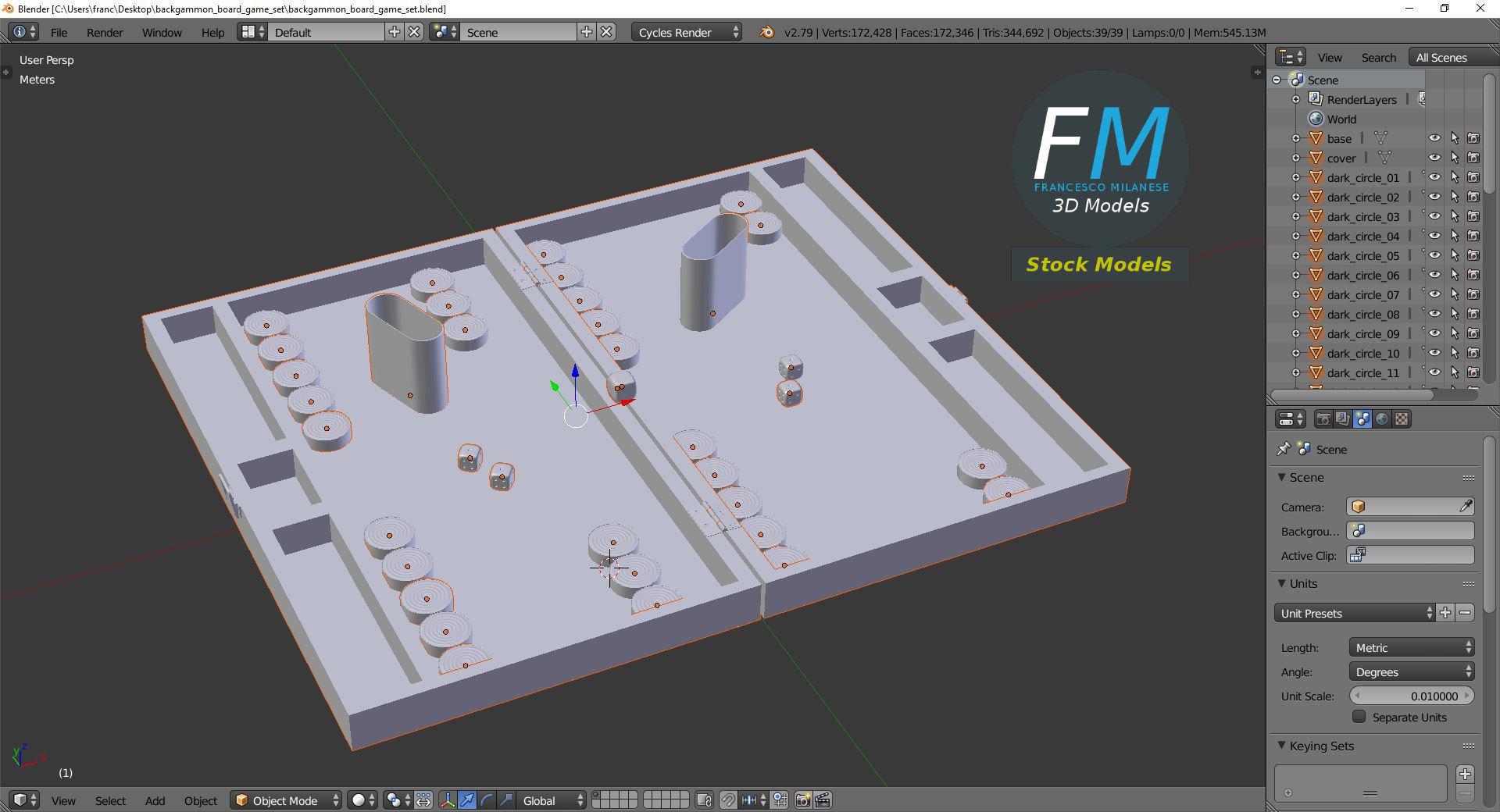 Backgammon board game set 3D model_9