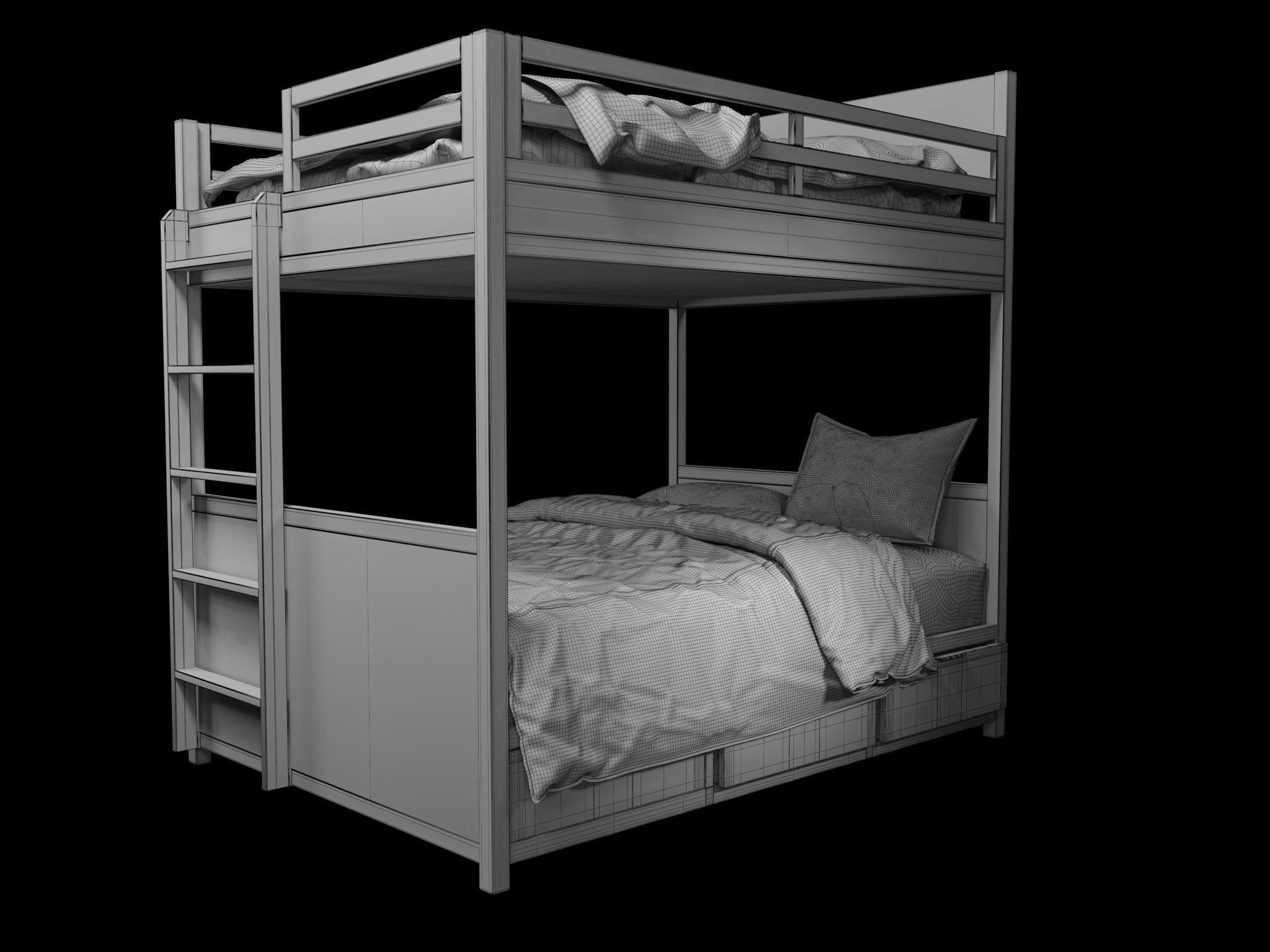 Bed Two Level 3D model_3