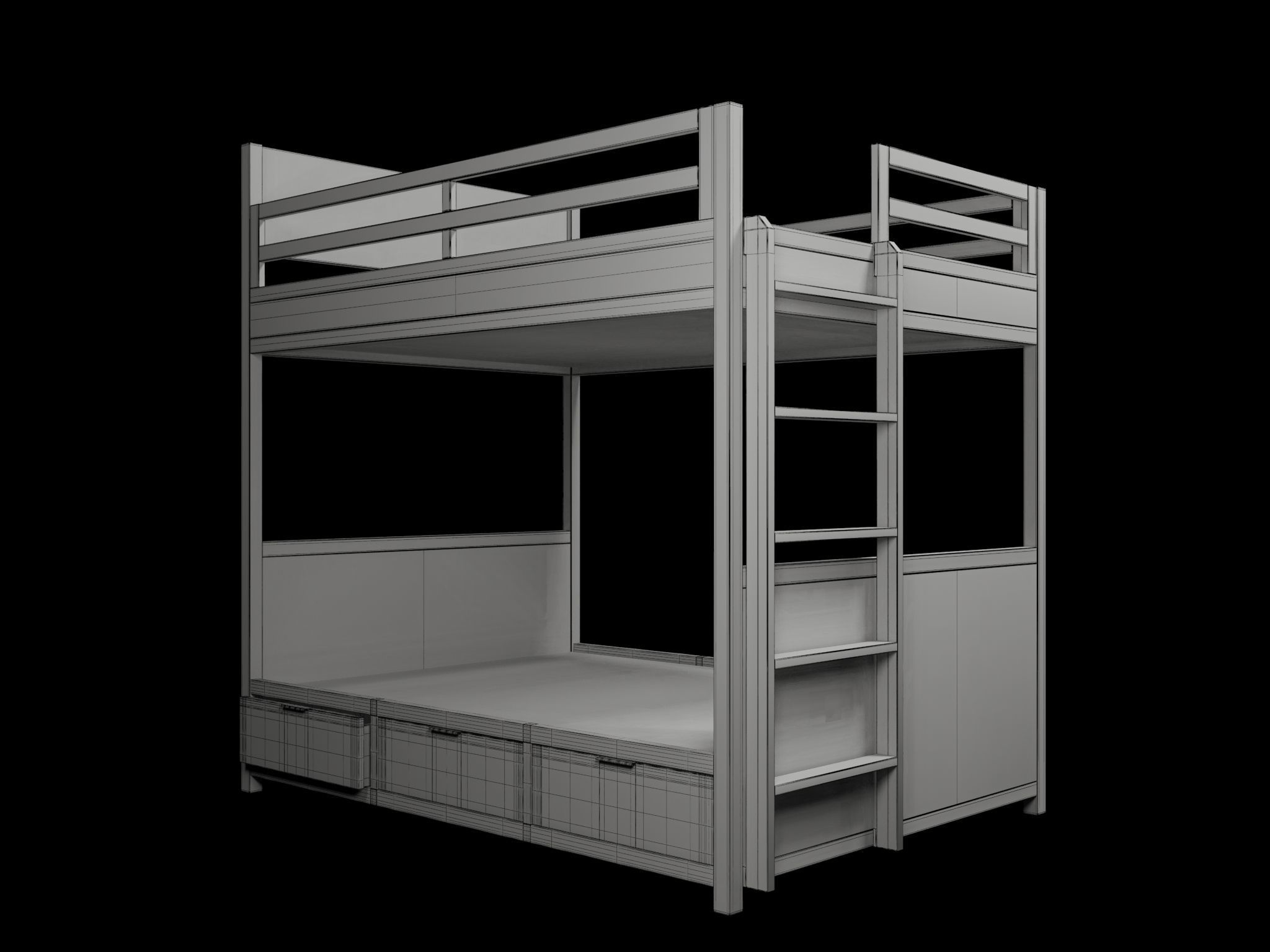 Bed Two Level 3D model_6
