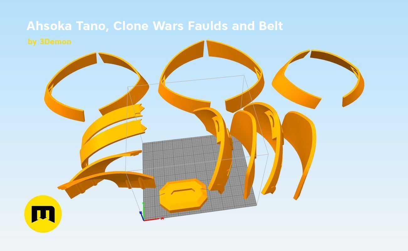 Ahsoka Tano Clone Wars Faulds and Belt 3D print model_6