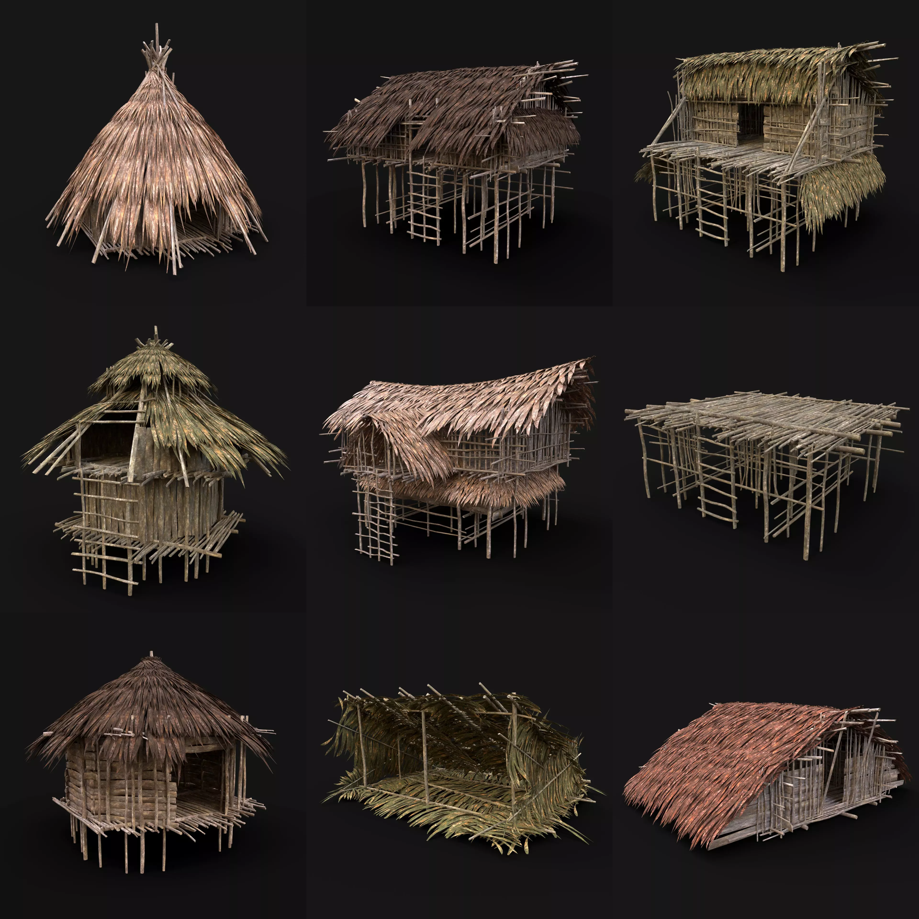 BUILDER JUNGLE TRIBAL HUTS HOUSES PACK AAA NEXTGEN 3D Model Collection_0