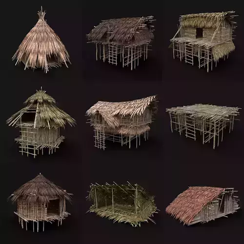 BUILDER JUNGLE TRIBAL HUTS HOUSES PACK AAA NEXTGEN 3D Model Collection