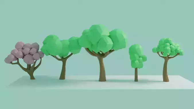 5 Low Poly Trees group of