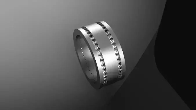 Wedding bands ring double row with diamonds 3D print model