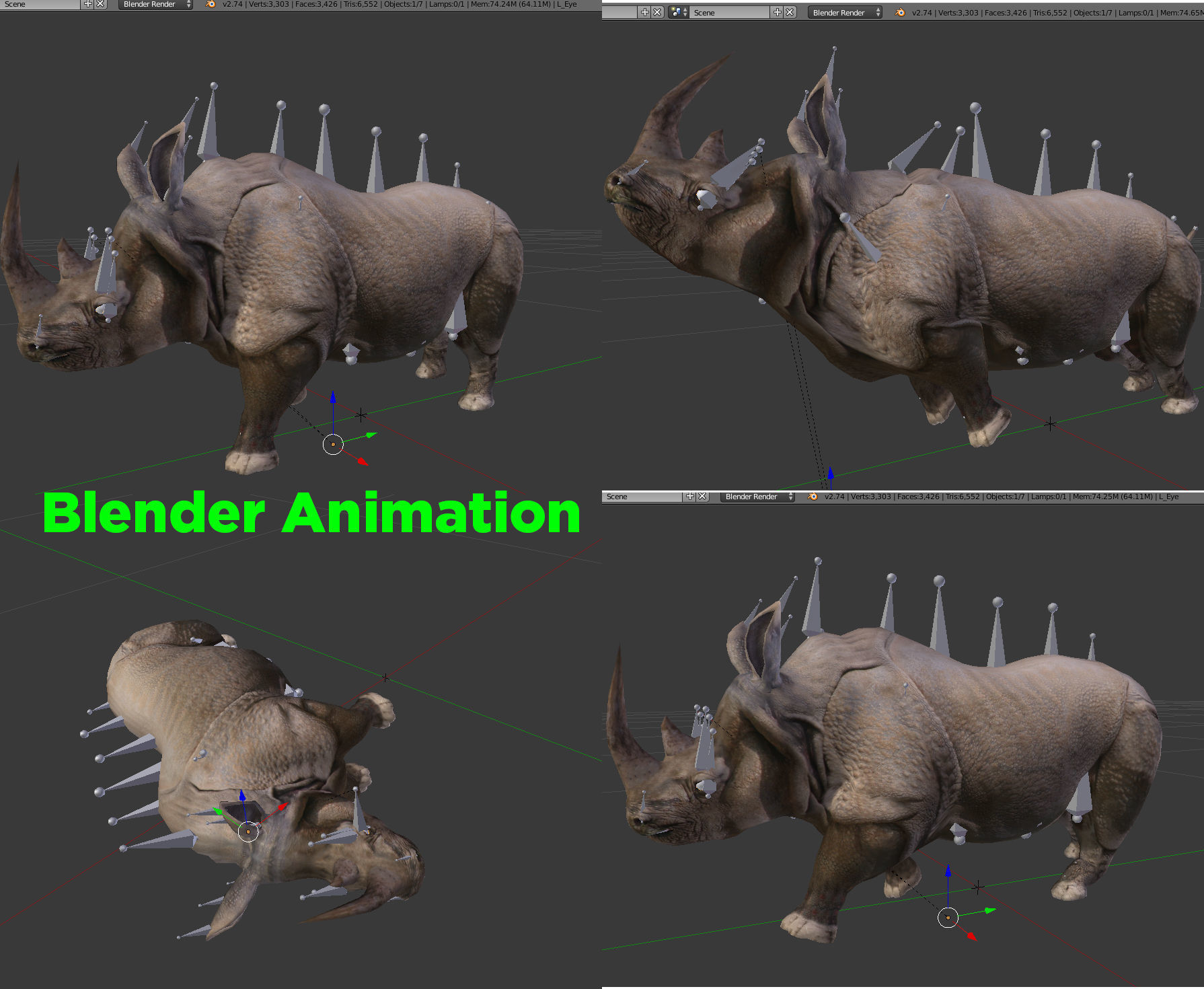 3d Rhino rigged with Animated Rhinoceros realistic Model Low-poly 3D model_16