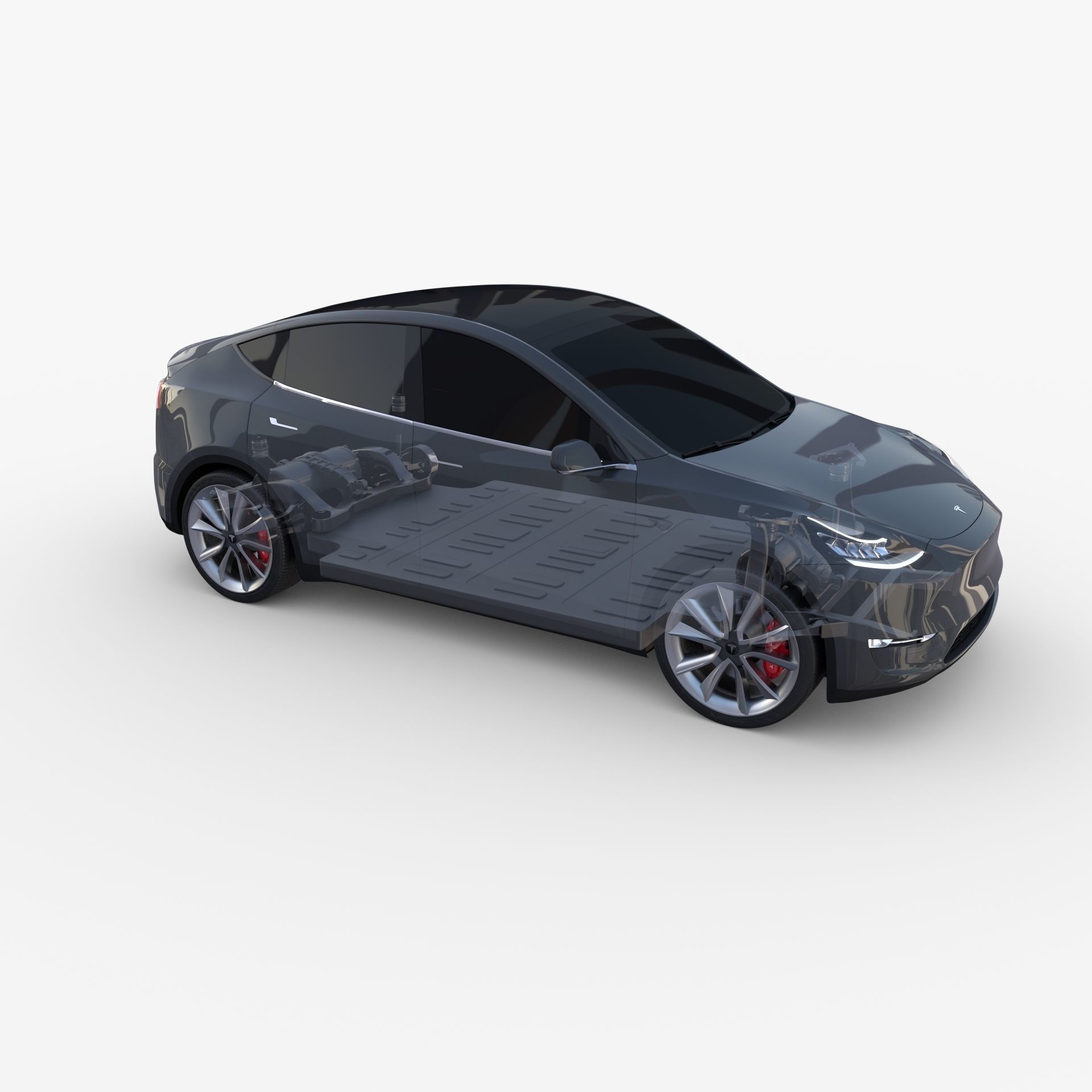 Tesla Model Y AWD Midnight Silver with chassis 3D model_29