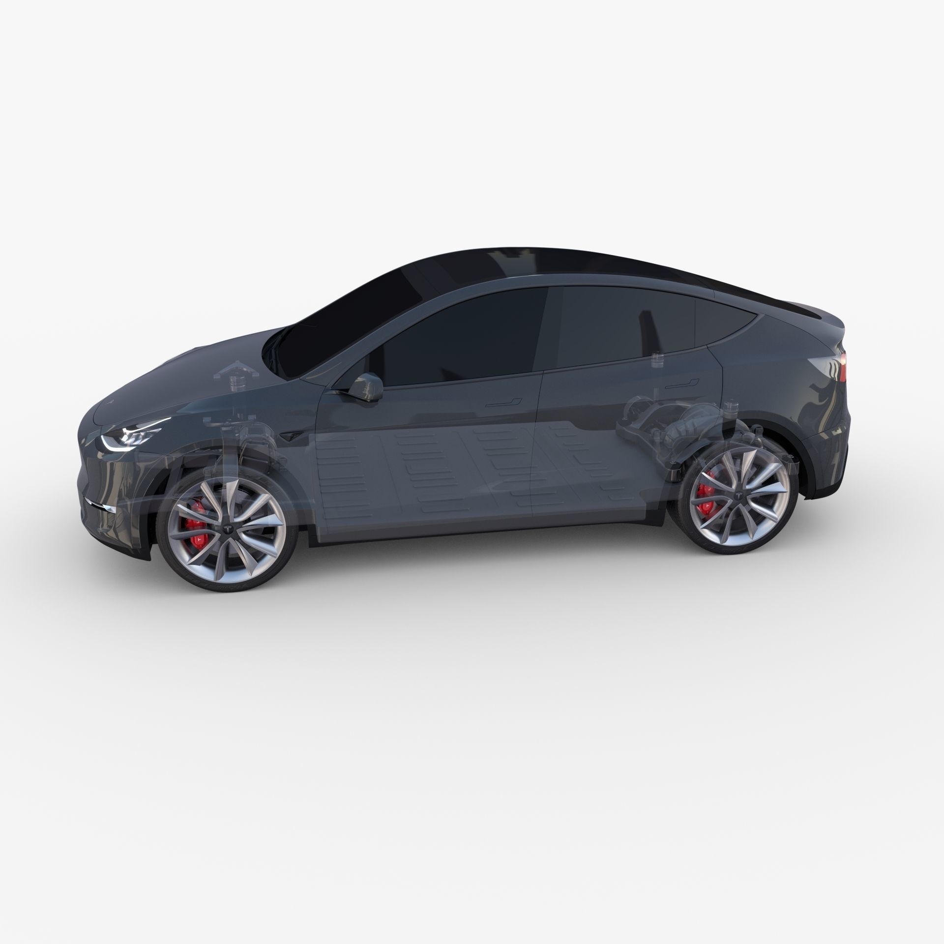 Tesla Model Y AWD Midnight Silver with chassis 3D model_26