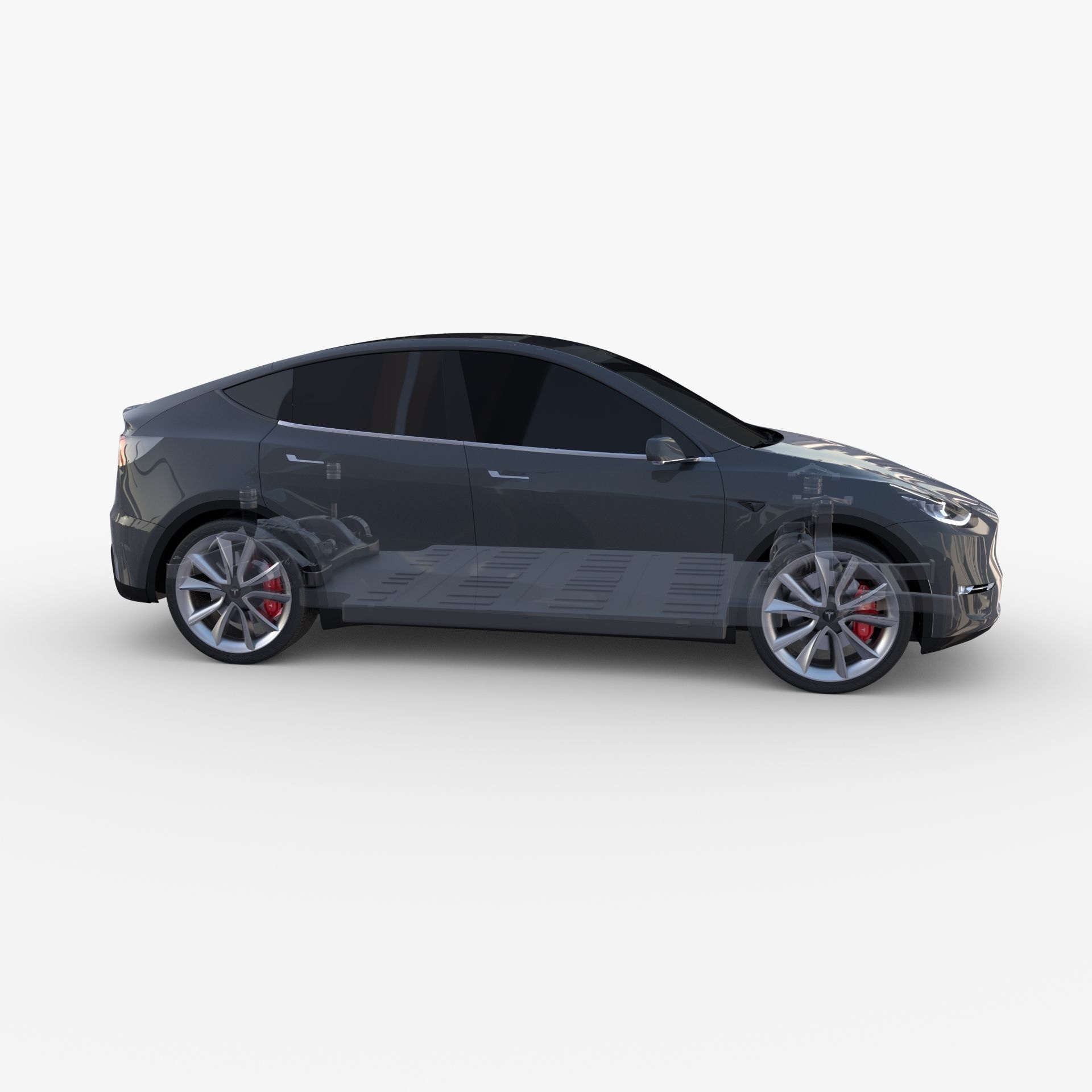 Tesla Model Y AWD Midnight Silver with chassis 3D model_24