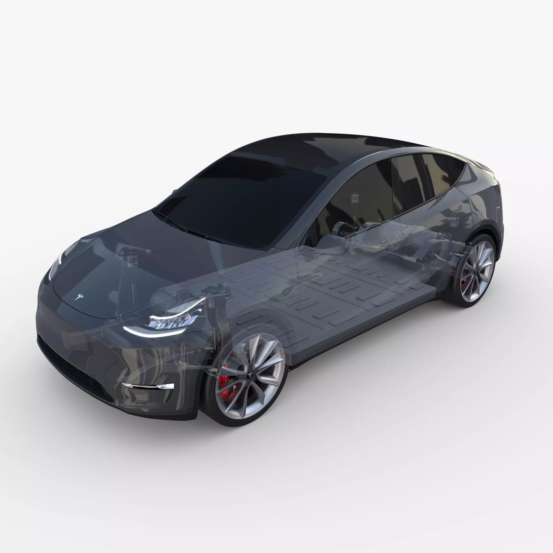 Tesla Model Y AWD Midnight Silver with chassis 3D model_0