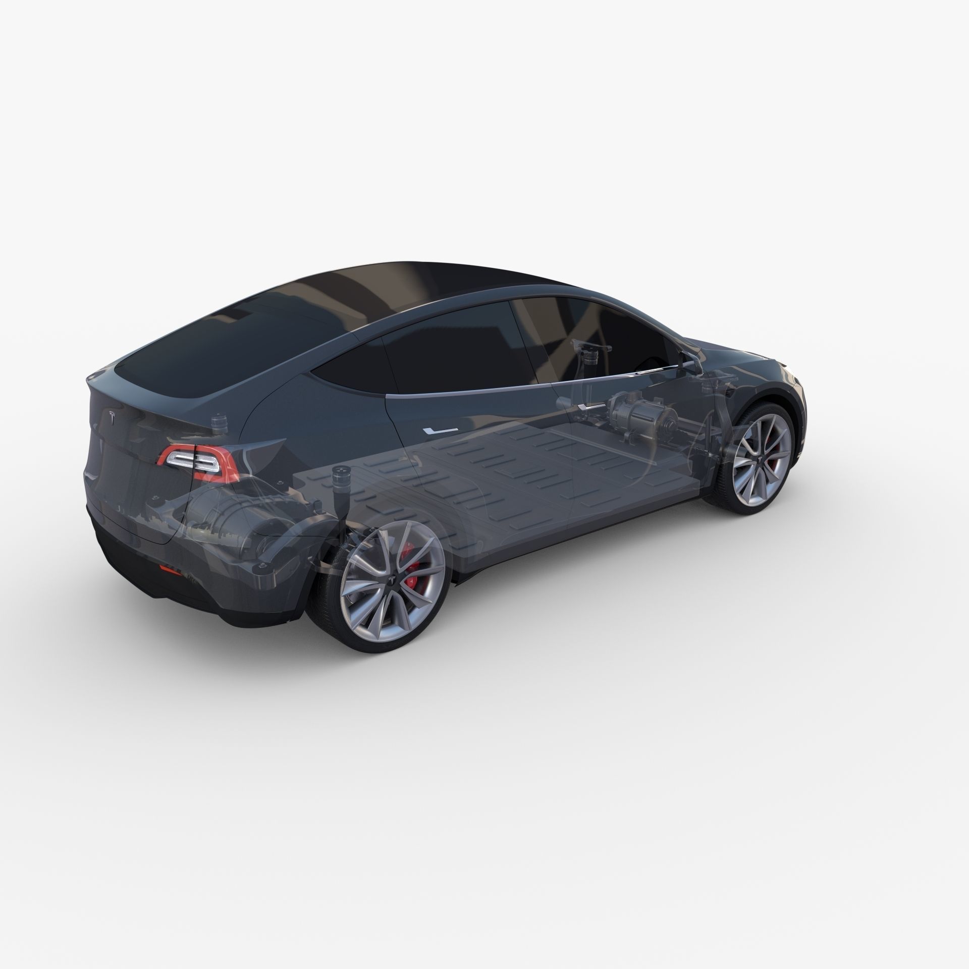 Tesla Model Y AWD Midnight Silver with chassis 3D model_28