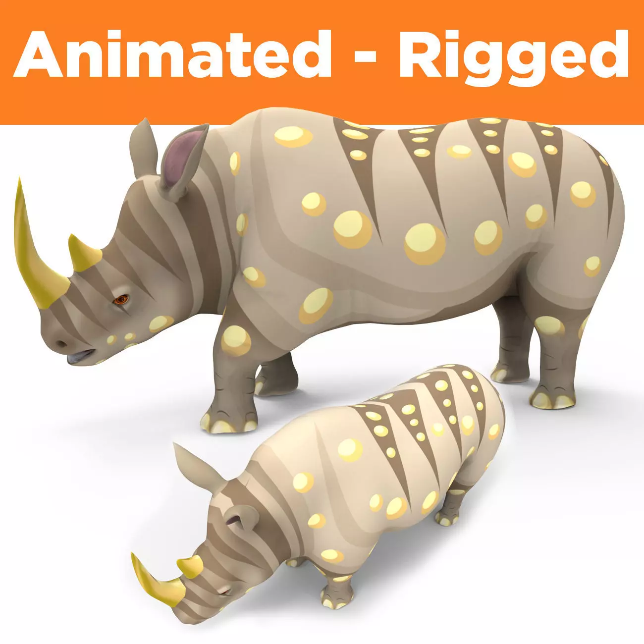 Cartoon Rhino Rigged and animated 3D Model Low-poly 3D model_0