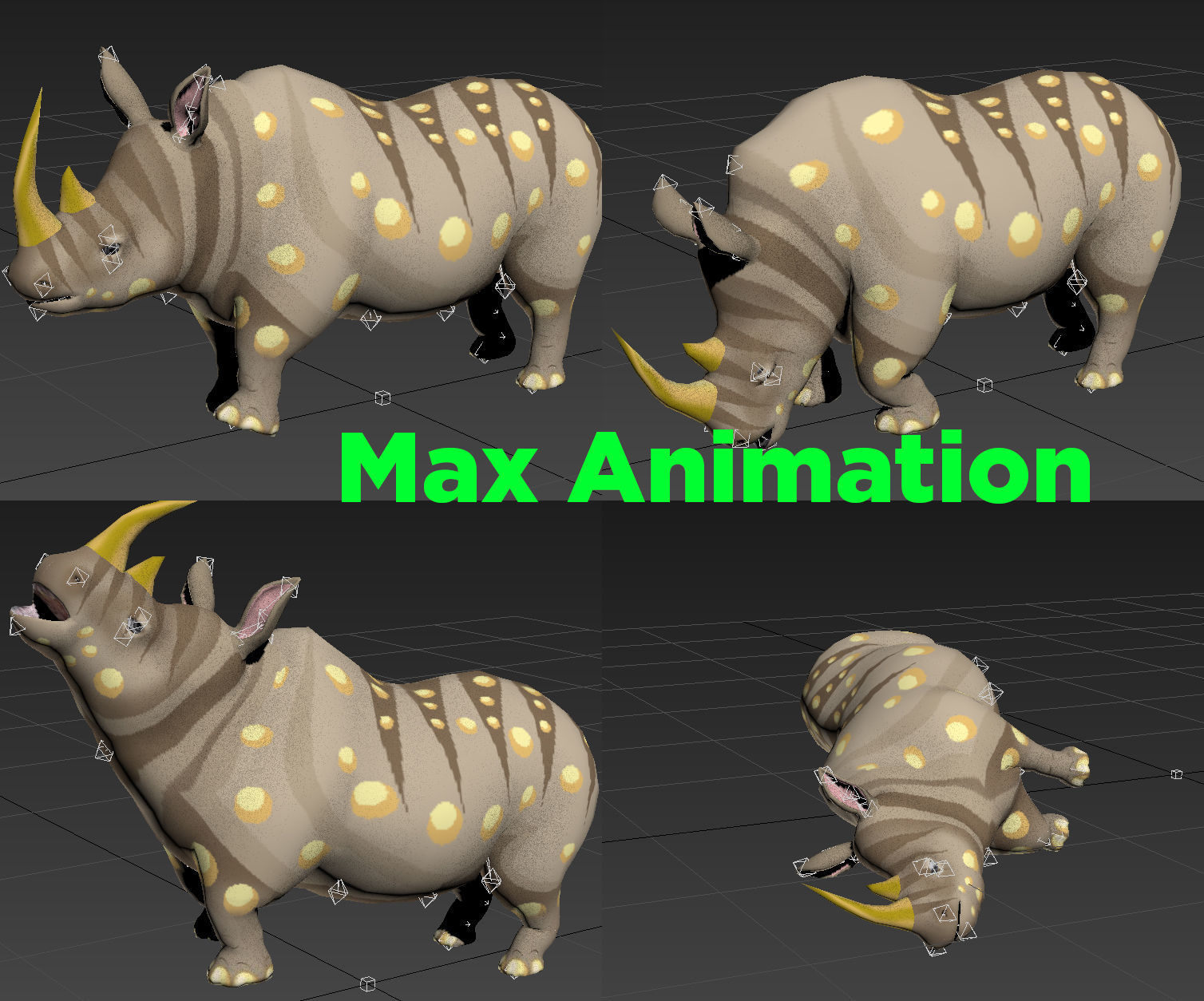Cartoon Rhino Rigged and animated 3D Model Low-poly 3D model_16