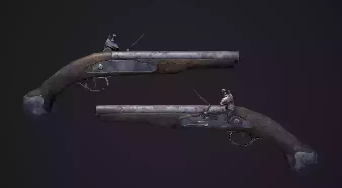 Game Ready Flintlock two antique pistols