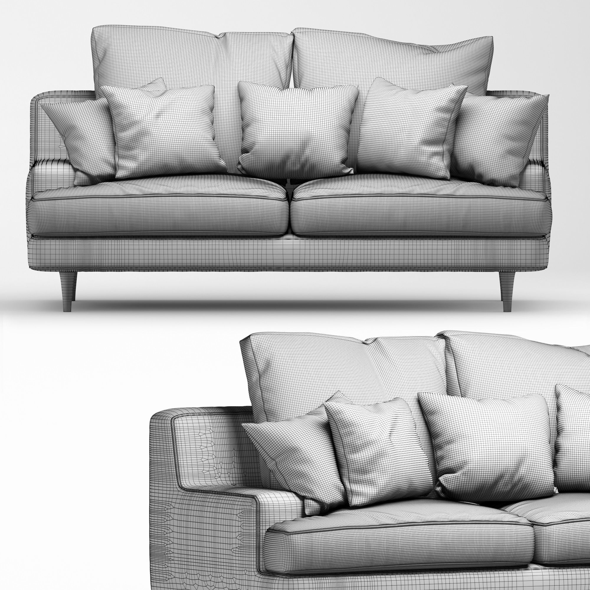 Roche Bobois sofa set green 3D Model Collection_9