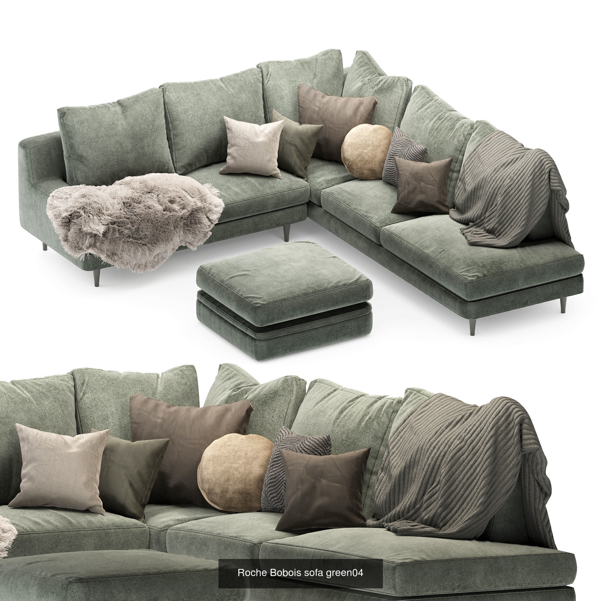 Roche Bobois sofa set green 3D Model Collection_1