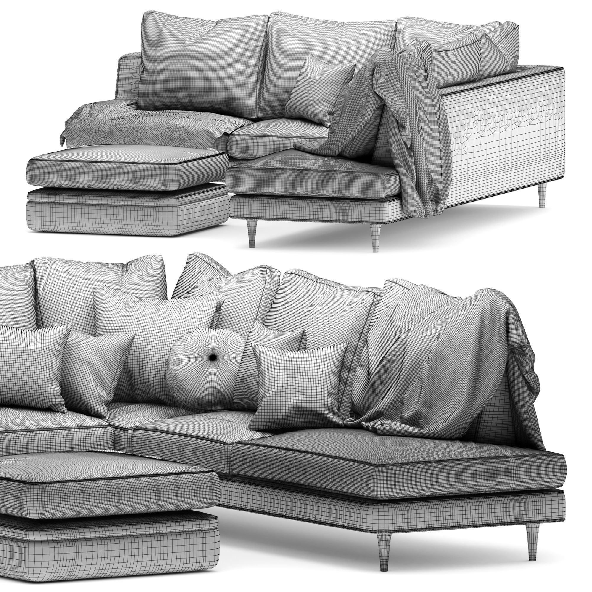 Roche Bobois sofa set green 3D Model Collection_7