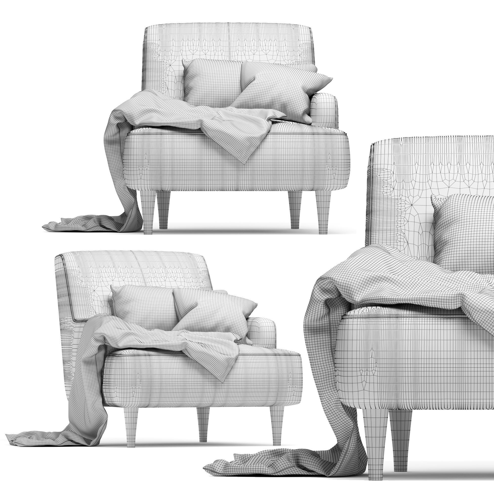 Roche Bobois sofa set green 3D Model Collection_10