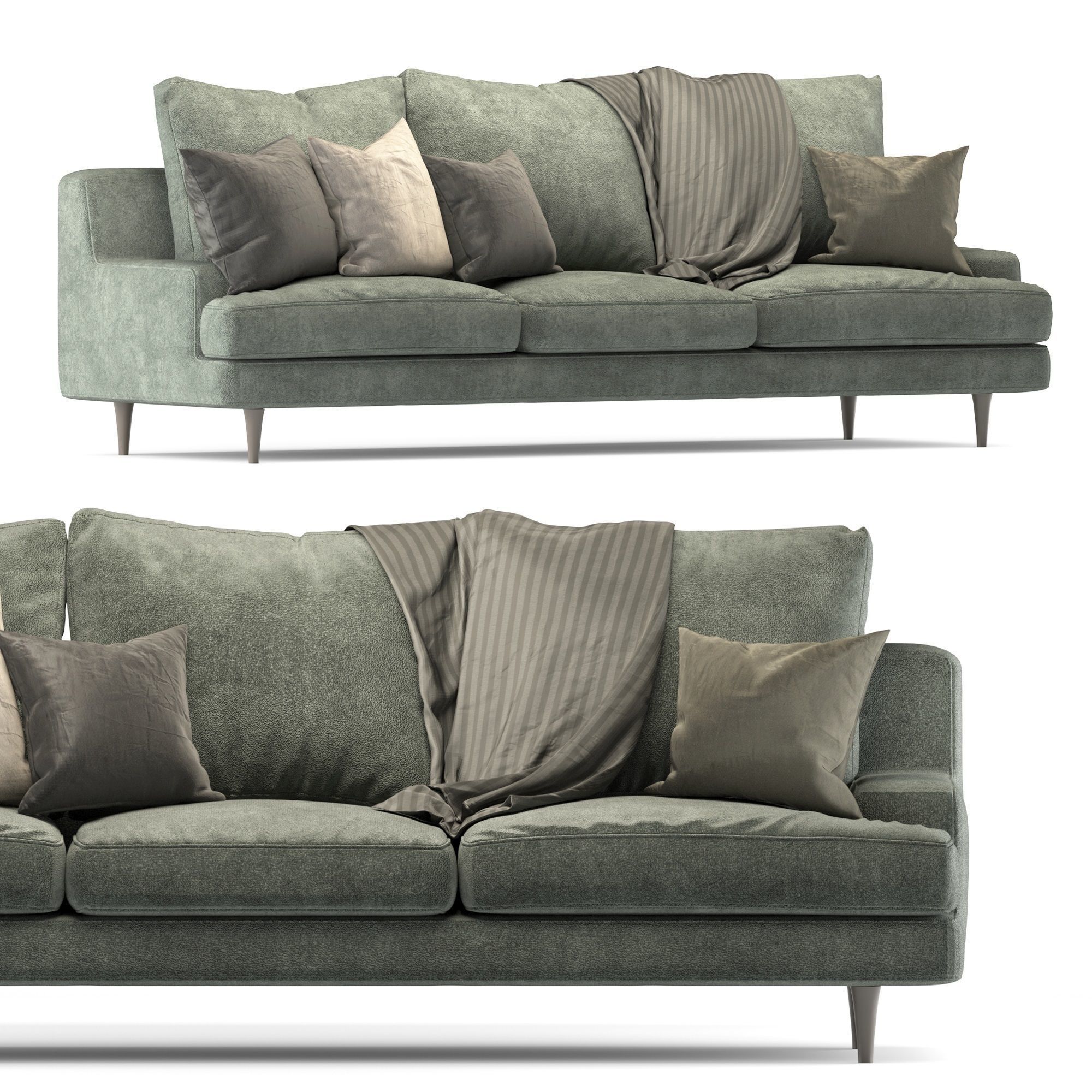 Roche Bobois sofa set green 3D Model Collection_5