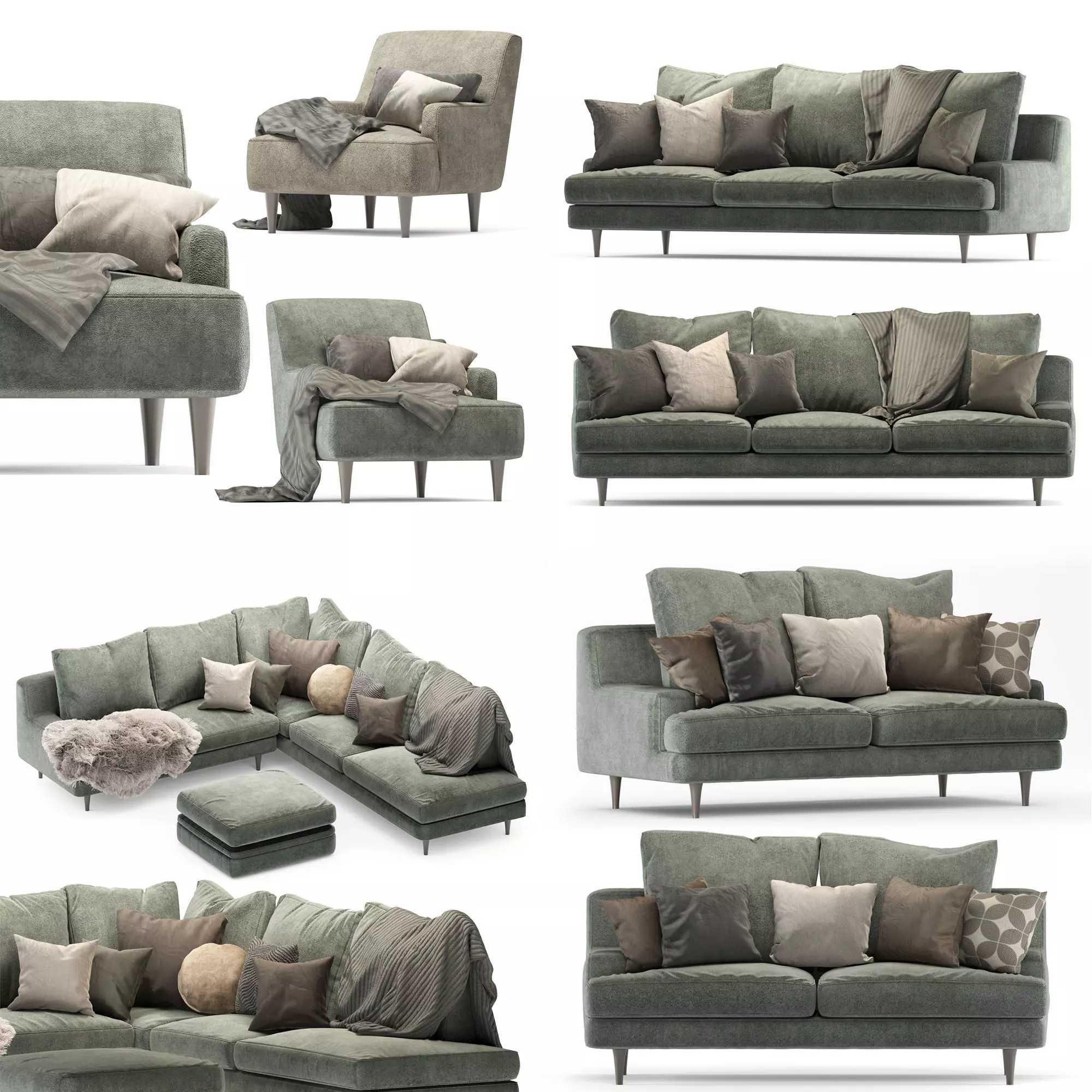 Roche Bobois sofa set green 3D Model Collection_0