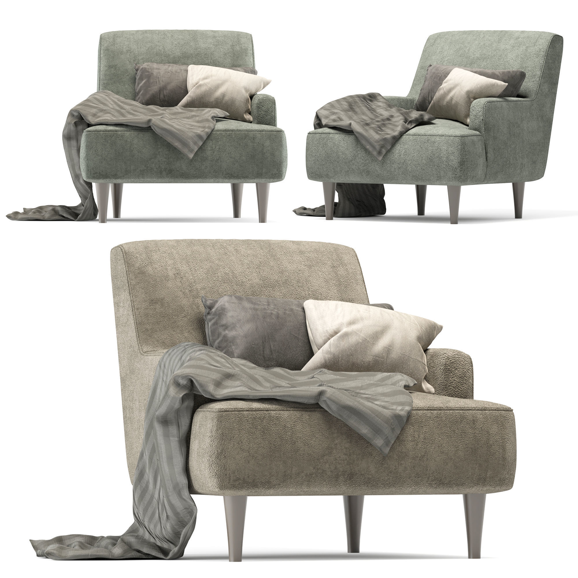 Roche Bobois sofa set green 3D Model Collection_6