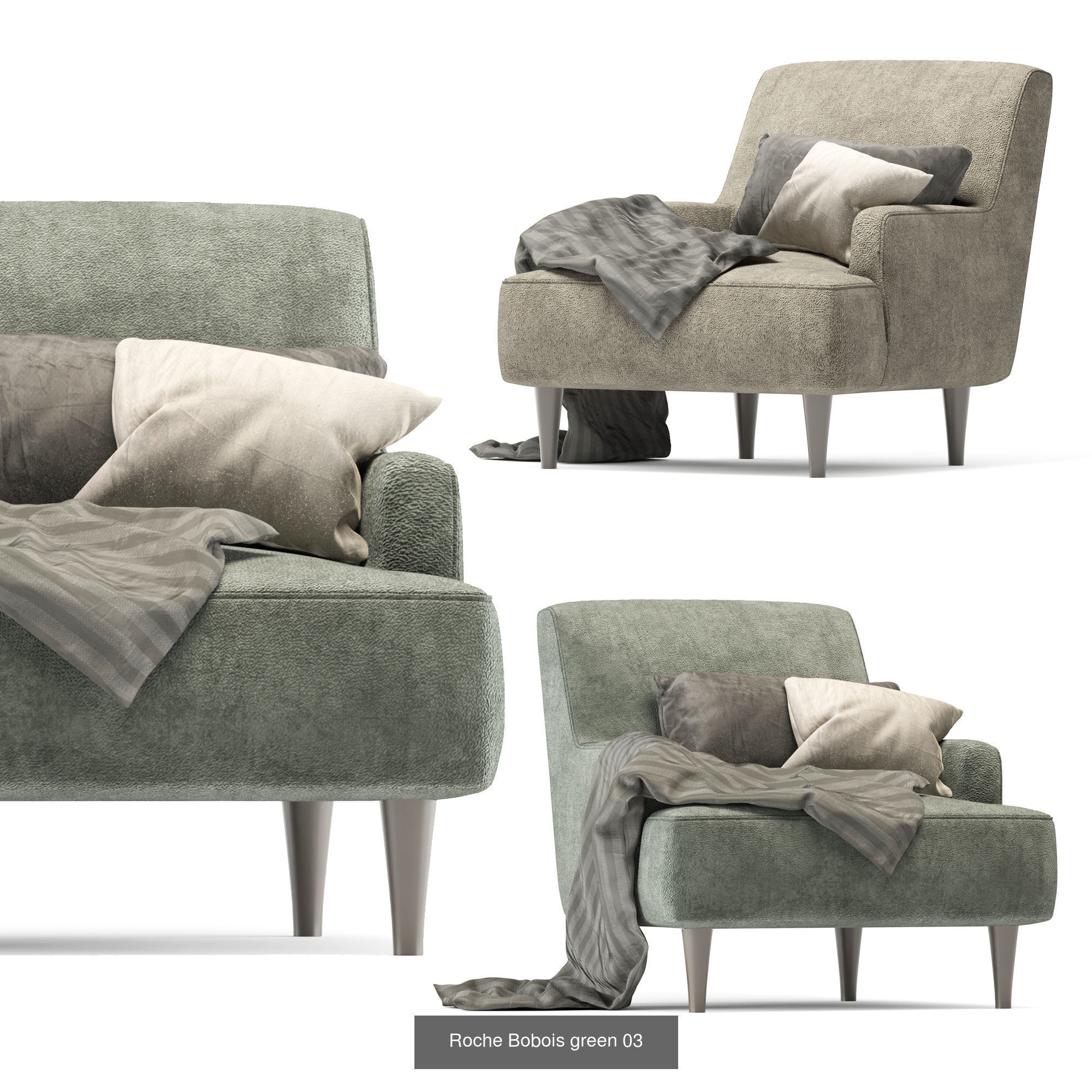 Roche Bobois sofa set green 3D Model Collection_4