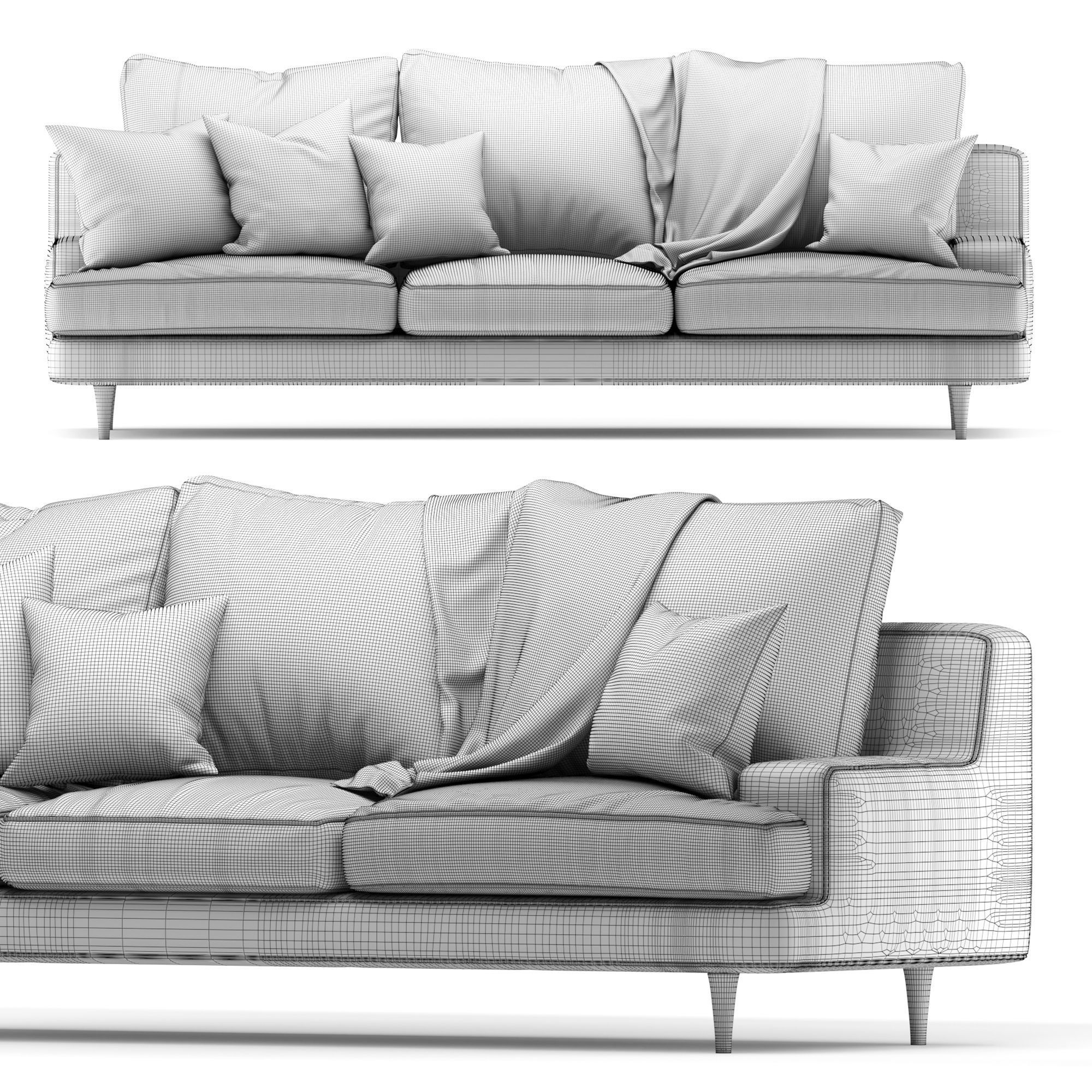 Roche Bobois sofa set green 3D Model Collection_8