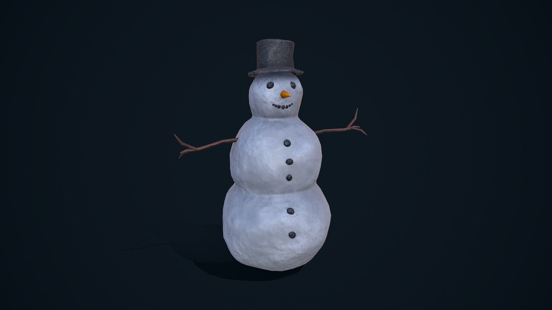 Snowman in top hat Low-poly 3D model_13