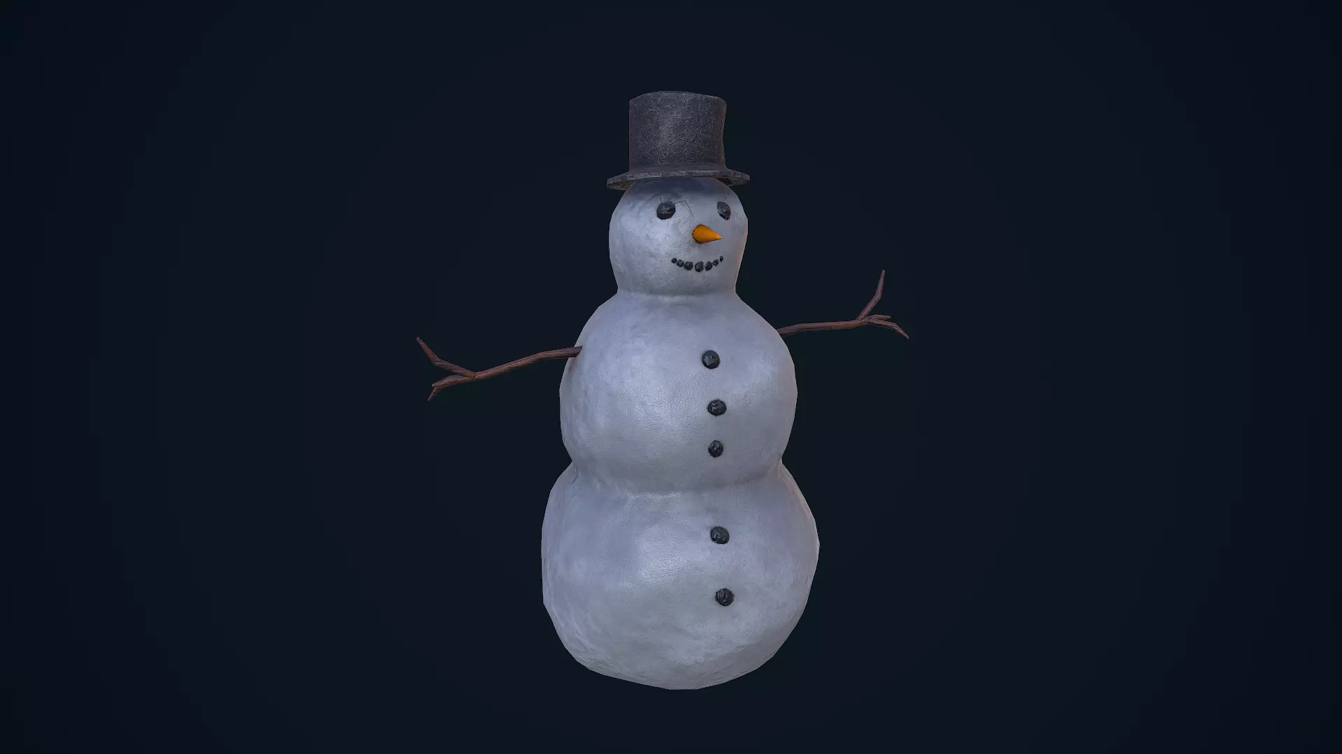 Snowman in top hat Low-poly 3D model_0