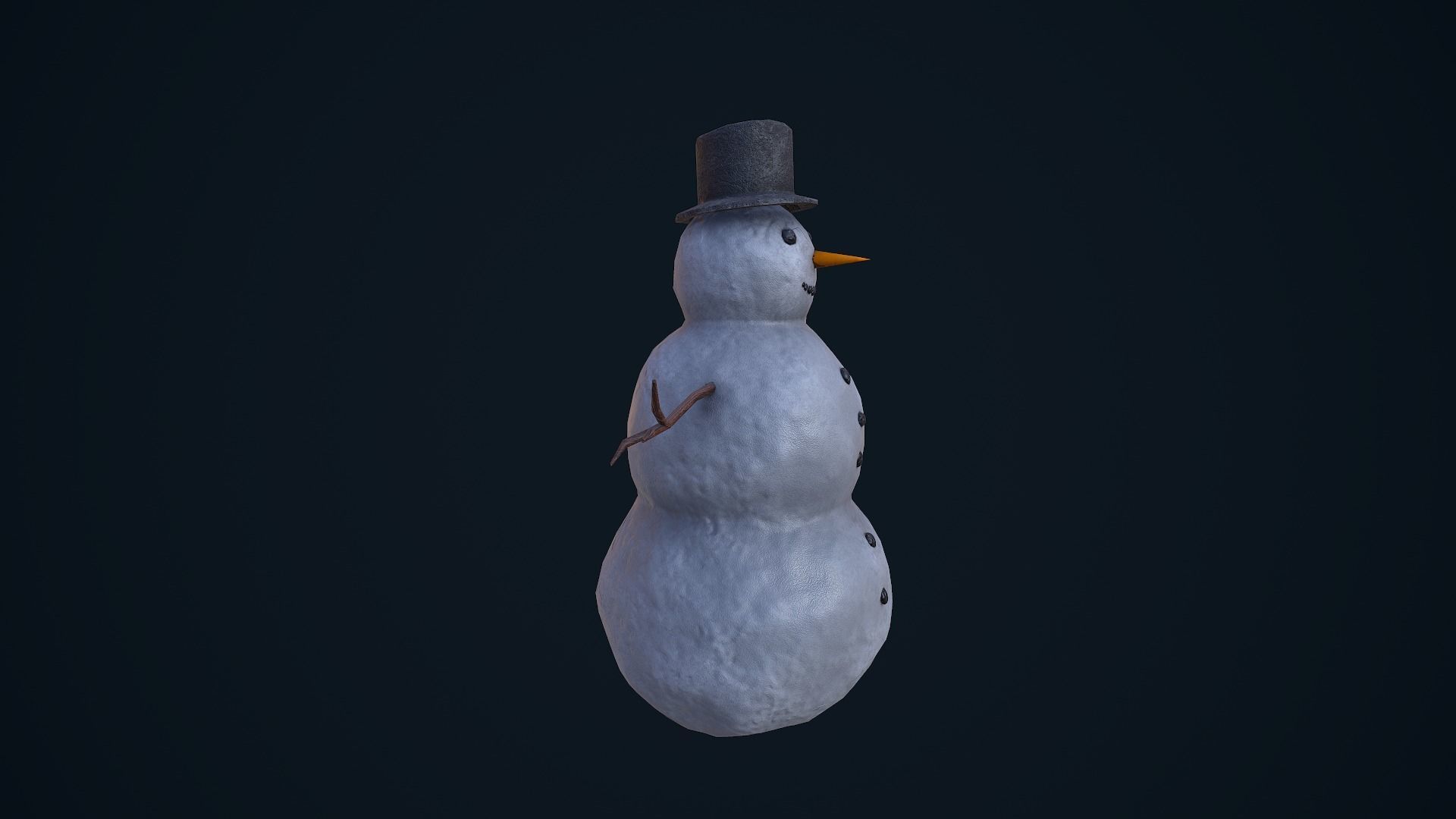 Snowman in top hat Low-poly 3D model_7