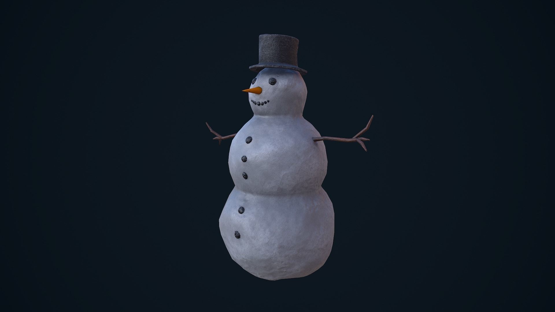 Snowman in top hat Low-poly 3D model_3