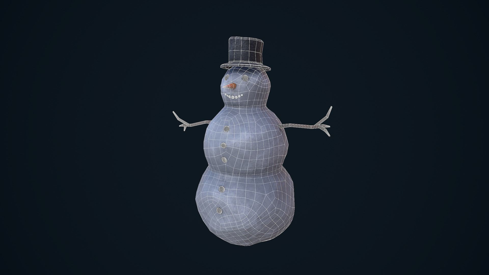 Snowman in top hat Low-poly 3D model_12