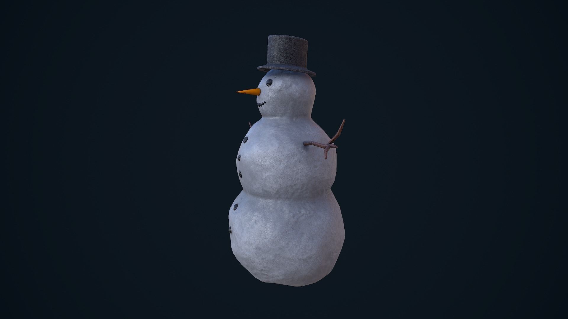 Snowman in top hat Low-poly 3D model_4
