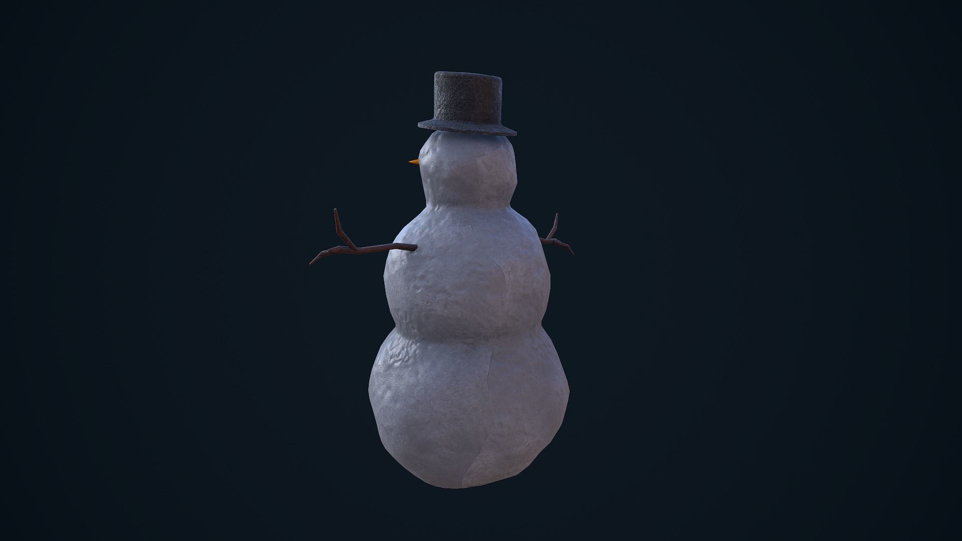 Snowman in top hat Low-poly 3D model_5