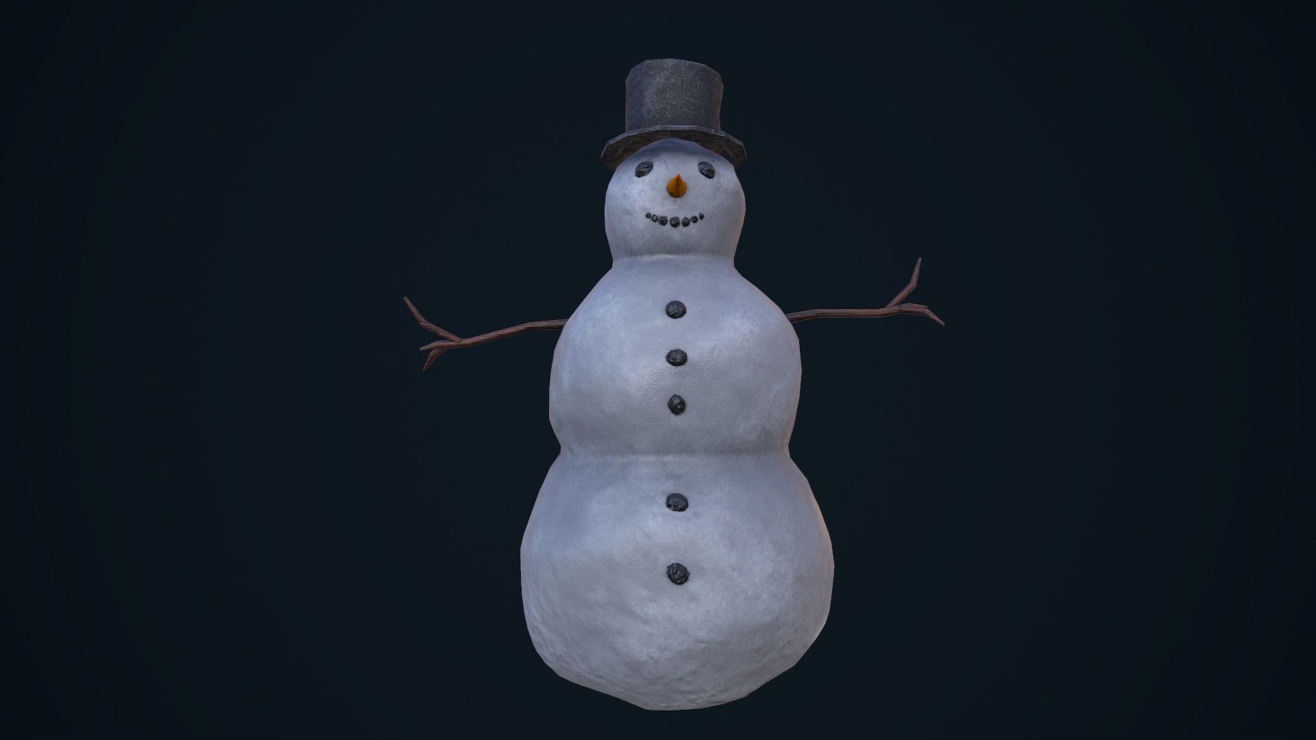 Snowman in top hat Low-poly 3D model_10