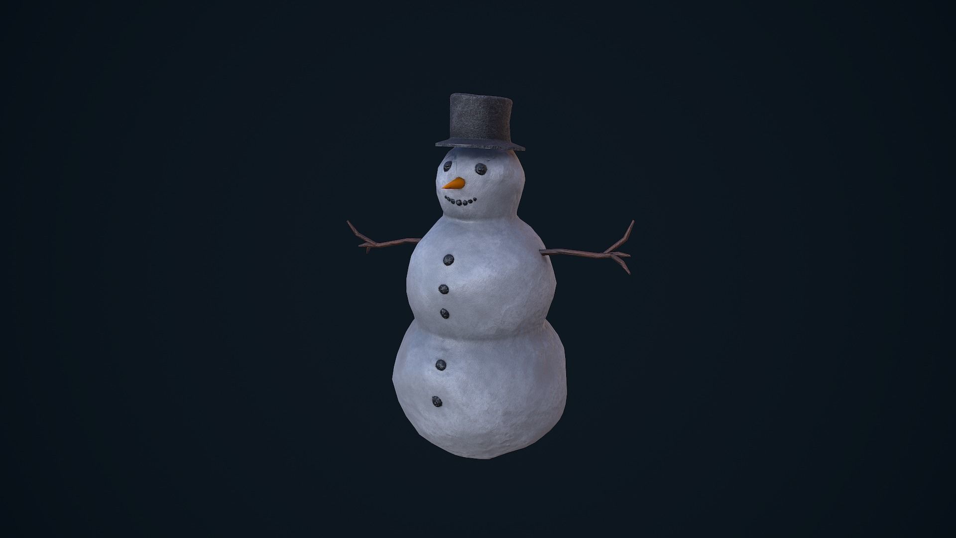 Snowman in top hat Low-poly 3D model_11