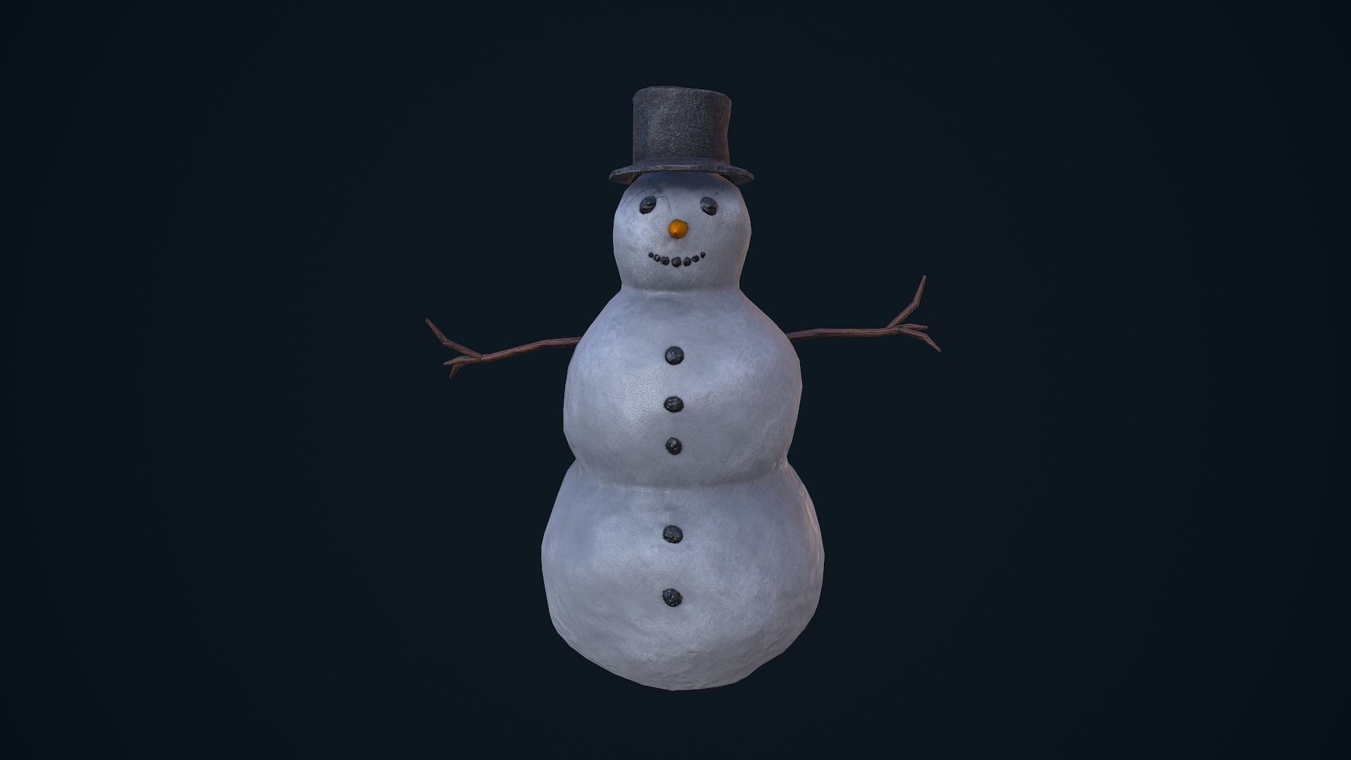 Snowman in top hat Low-poly 3D model_2