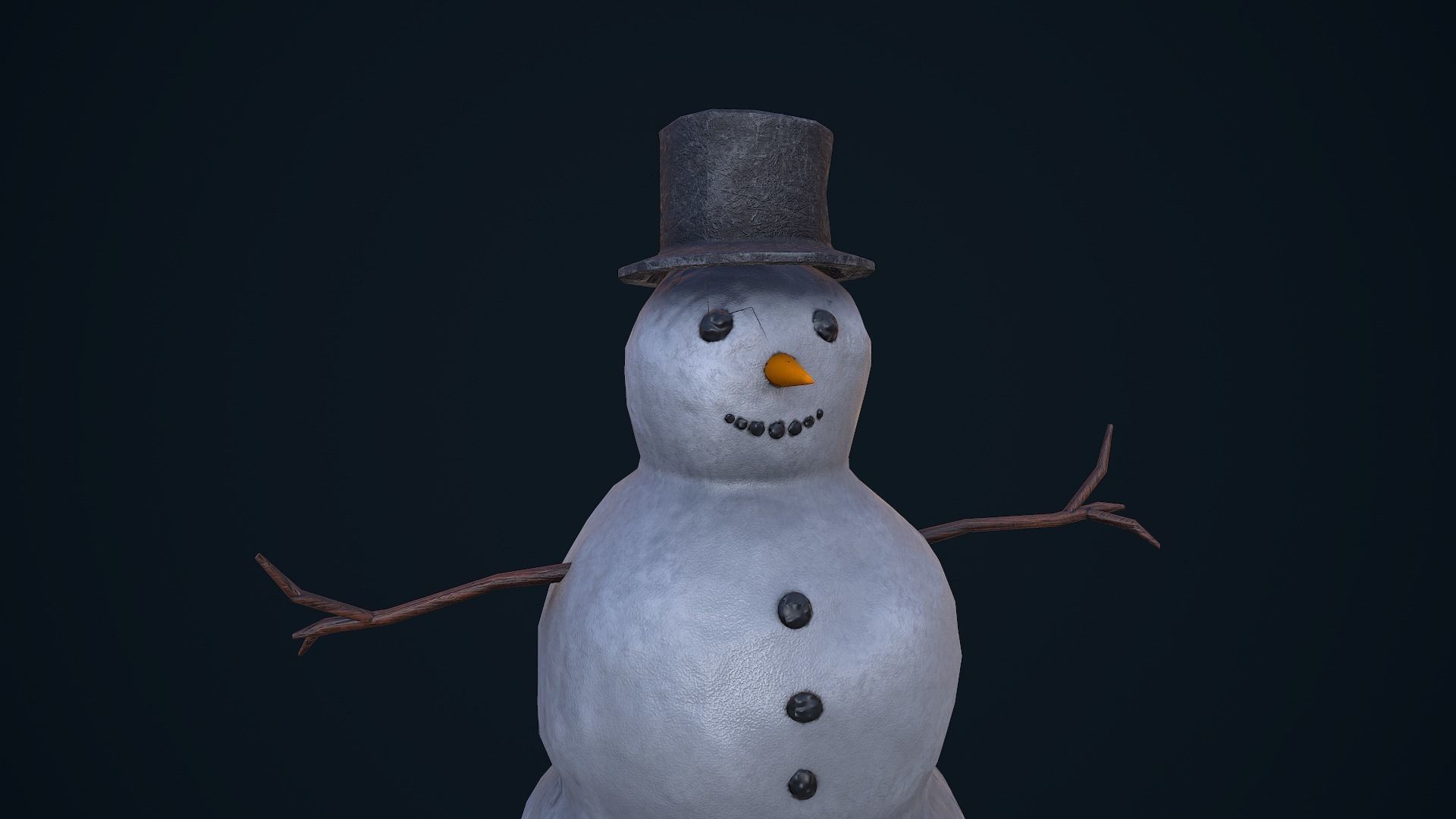 Snowman in top hat Low-poly 3D model_8