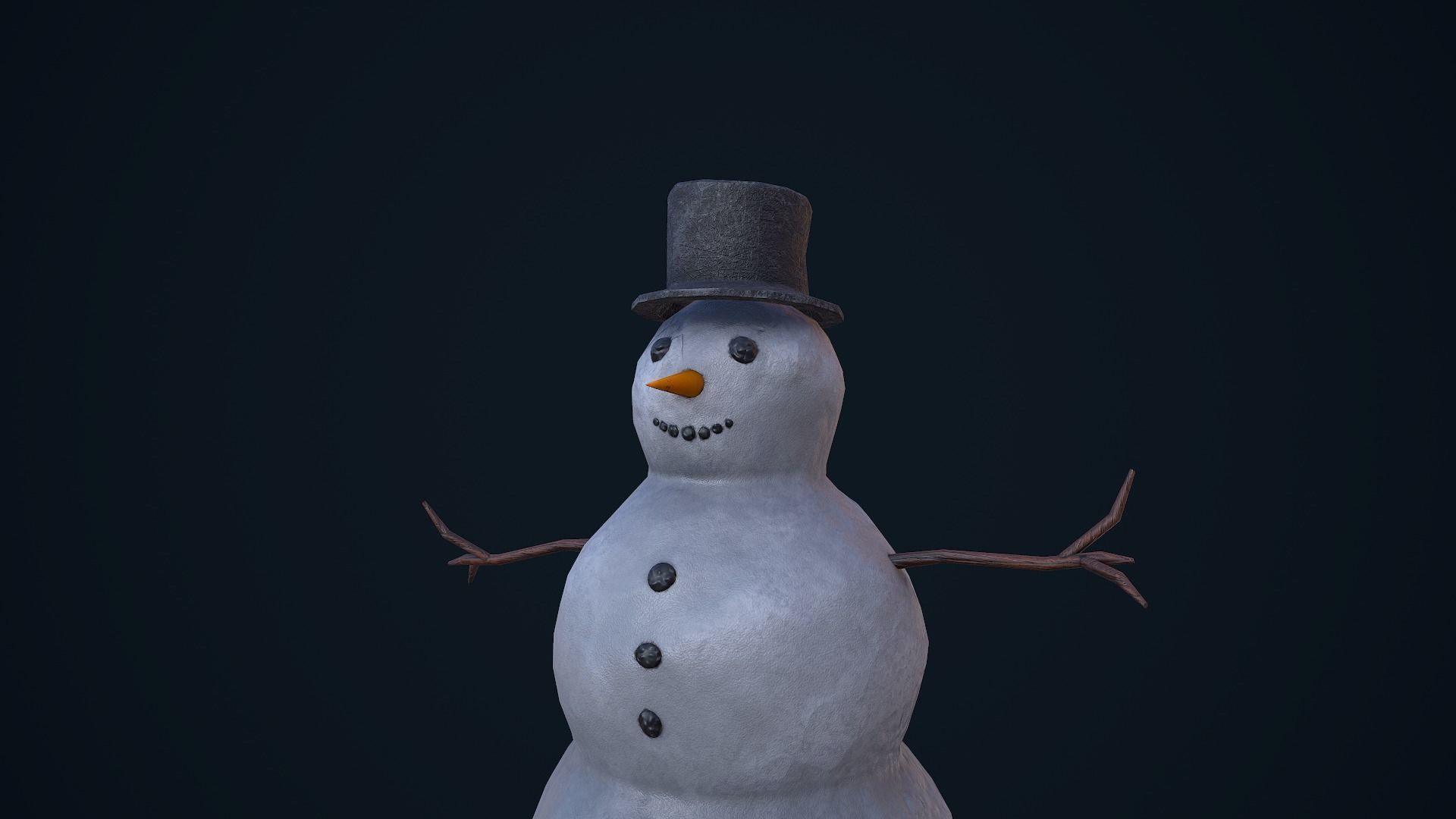 Snowman in top hat Low-poly 3D model_9