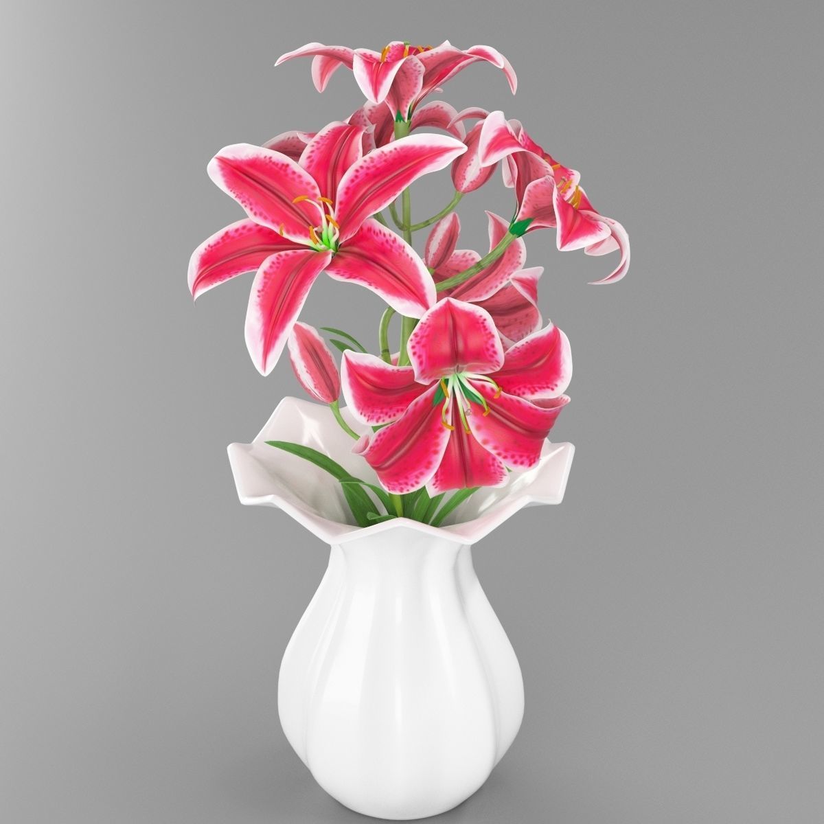 Lily pink tiger in vase 3D model_2