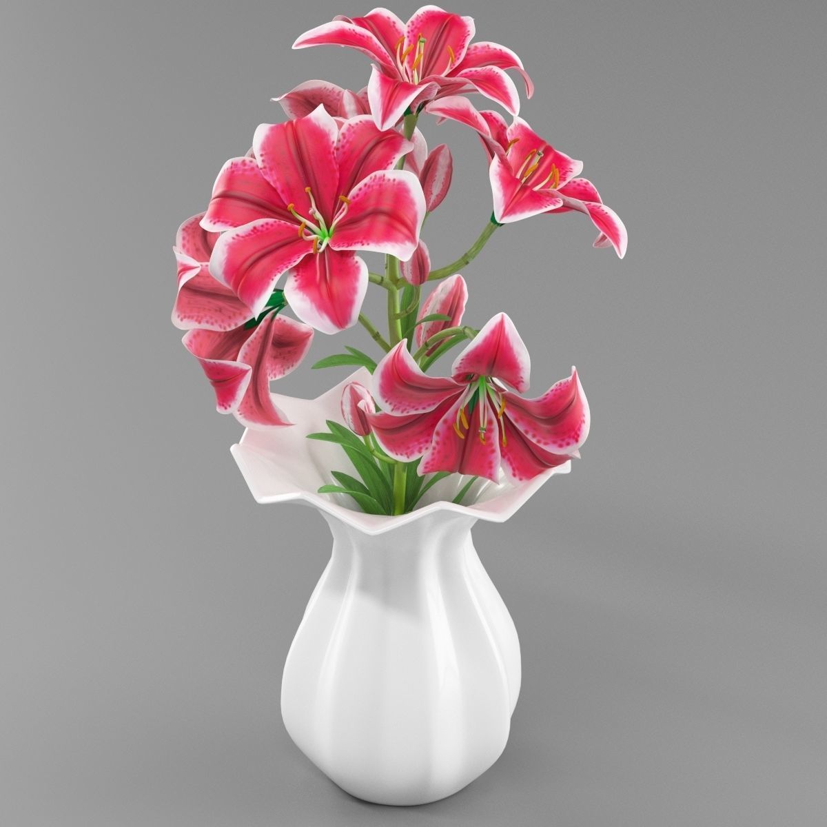 Lily pink tiger in vase 3D model_1