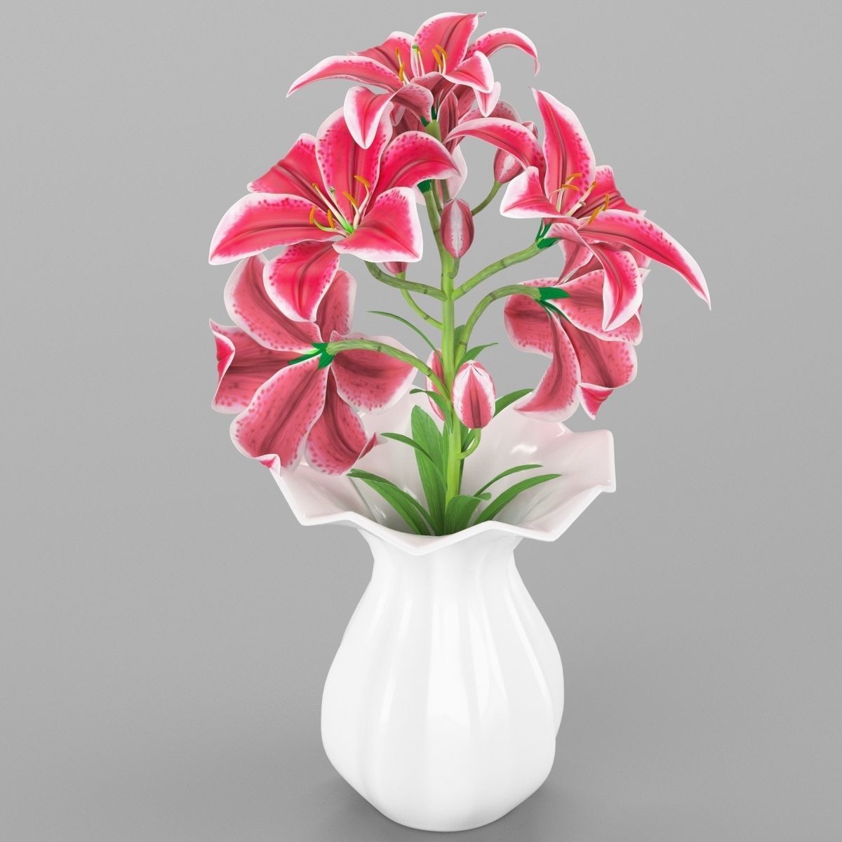 Lily pink tiger in vase 3D model_3