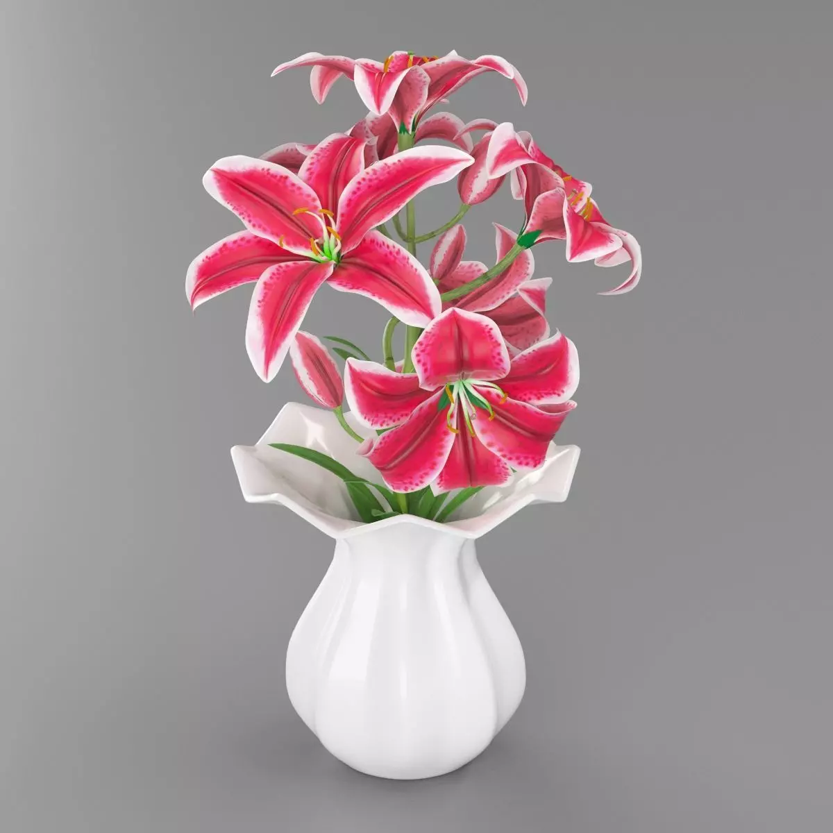 Lily pink tiger in vase 3D model_0