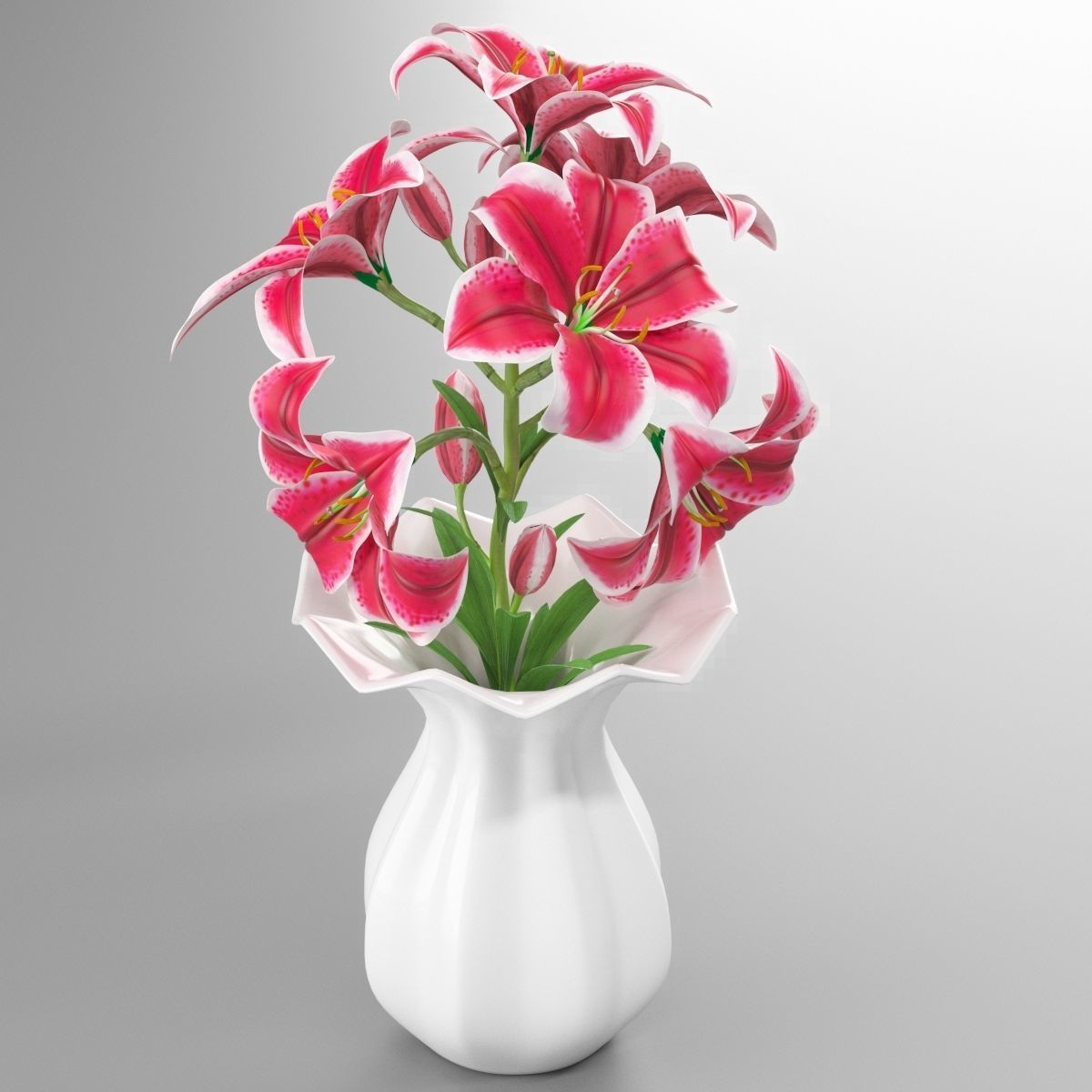 Lily pink tiger in vase 3D model_4