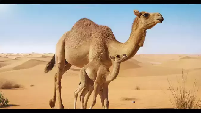 Camel Adult and Baby Animated 3D model